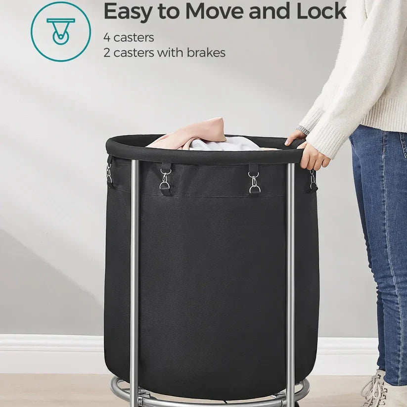 Laundry basket with wheels round laundry storage cart