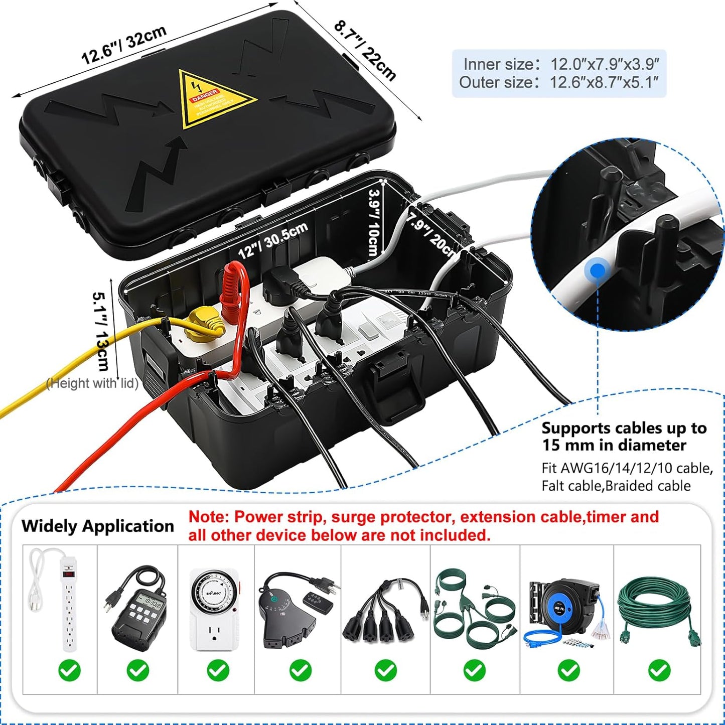 Large Outdoor Electrical Box | IP54 Waterproof Cord Cover