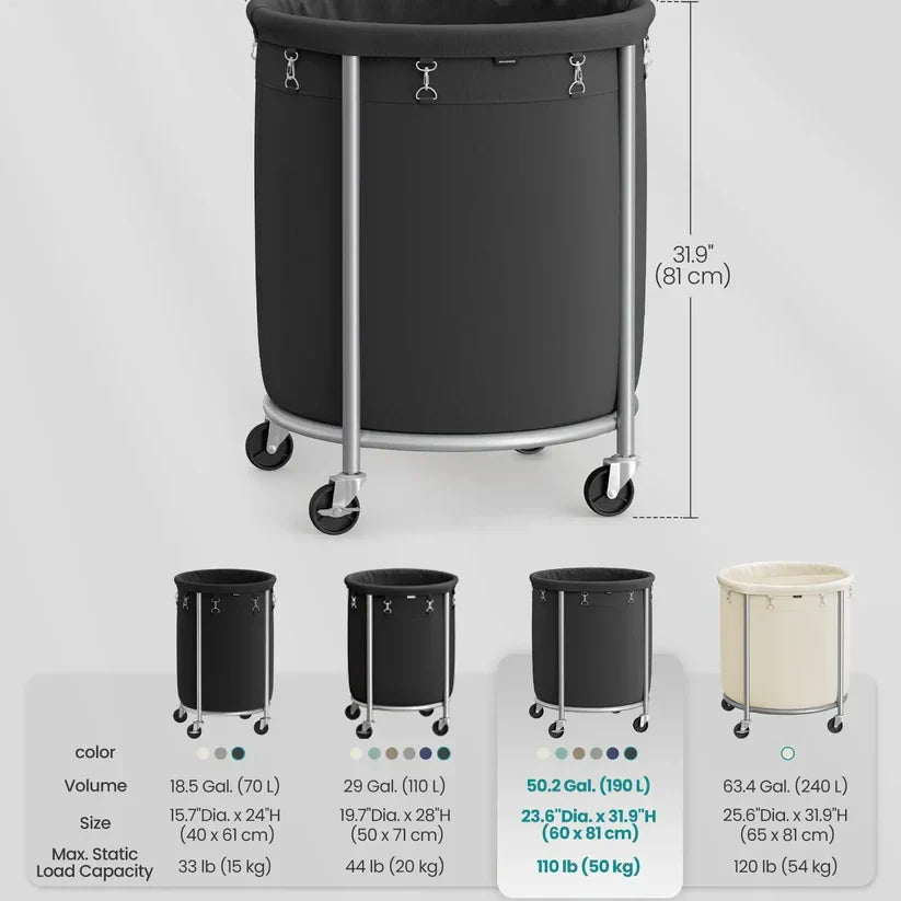 Laundry basket with wheels round laundry storage cart